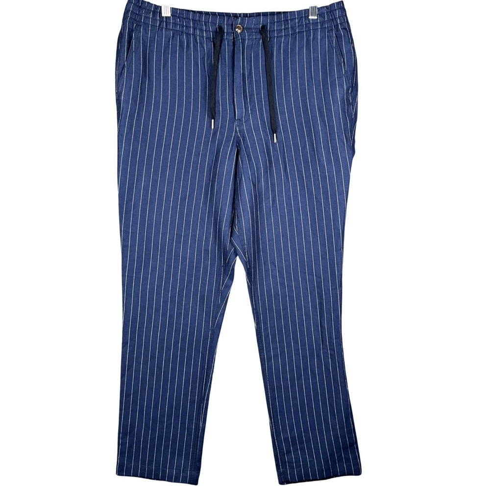 Polo Ralph Lauren Pants Mens Large Blue Pinstripe Linen Blend Classic Fit Casual